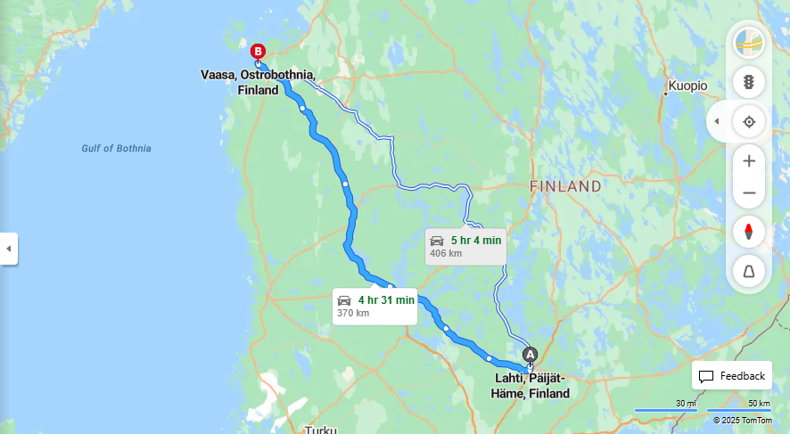Matka Lahdesta Vaasaan - Etaisyys, Ajo, Liikenne ja Matkavaihtoehdot
