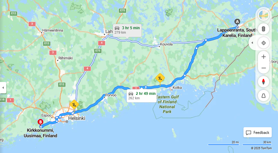Matka Lappeenrannasta Kirkkonummelle - Etaisyys, Ajo, Liikkuminen ja Matkustusmahdollisuudet