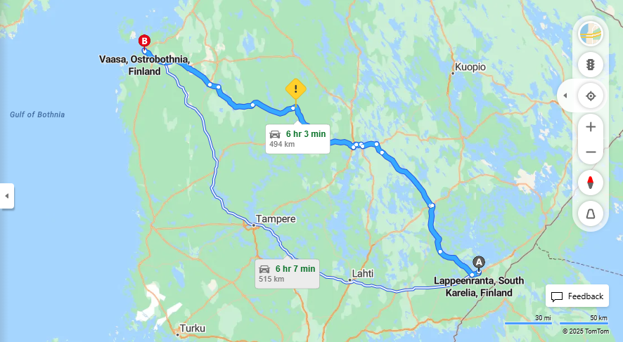 Matka Lappeenrannasta Vaasaan - Etaisyys, Ajo, Kuljetus ja Matkavaihtoehdot