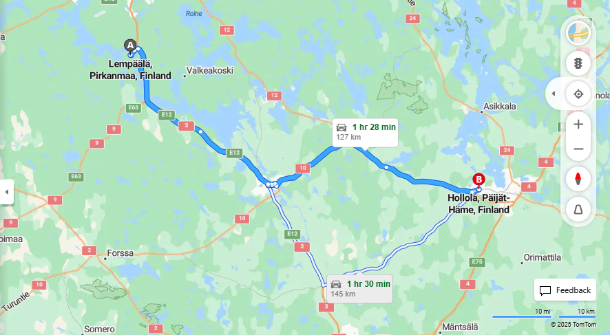 Matka Lempaalasta Hollolaan - Etaisyys, Ajaminen, Kuljetus ja Matkustusvaihtoehdot