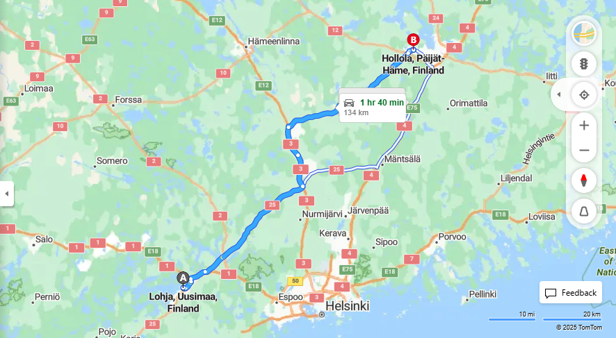 Matka Lohjalta Hollolaan - Etaisyys, Ajon, Kuljetuksen ja Matkustamisen Vaihtoehdot