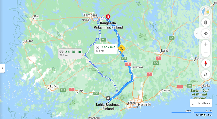 Matka Lohjalta Kangasalalle - Etaisyys, Ajaminen, Kuljetus ja Matkustusmahdollisuudet