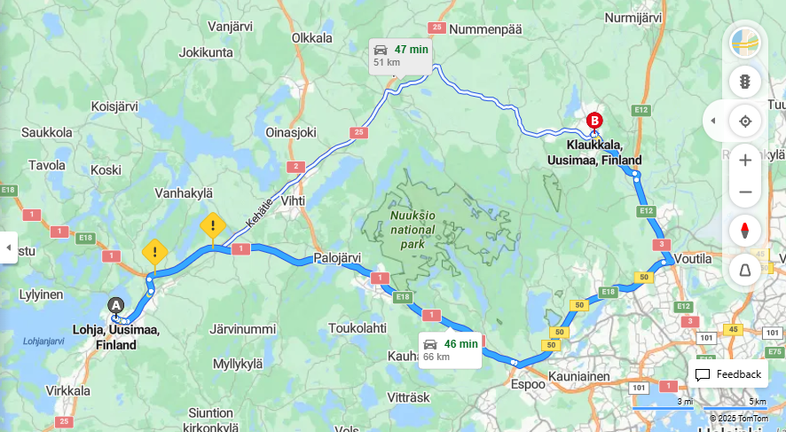 Matka Lohjalta Klaukkalaan - Etaisyys, Ajo, Kuljetus ja Matkavaihtoehdot