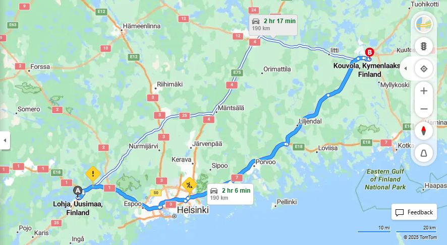 Matka Lohjalta Kouvolaan - Etaisyys, Ajo, Liikkuminen ja Matkustusvaihtoehdot