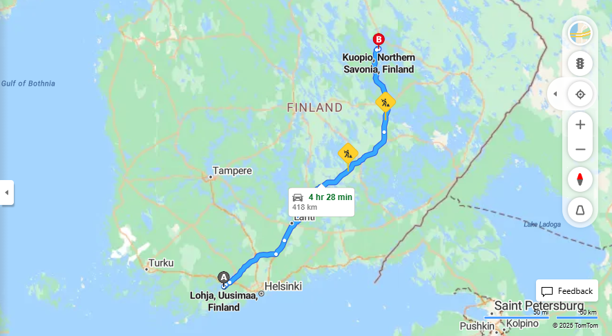 Matka Lohjalta Kuopioon - Etaisyys, Ajo, Liikkumis- ja Matkustusvaihtoehdot