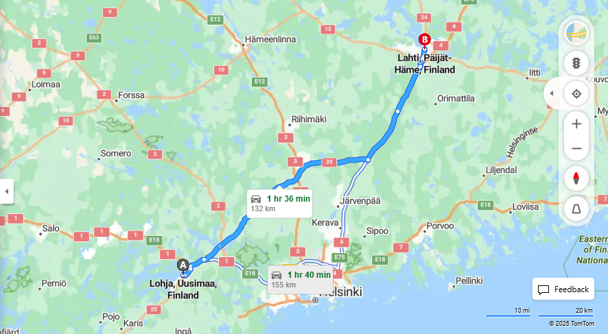 Matka Lohjalta Lahteen - Etaisyys, Ajoneuvot, Liikenne ja Matkavaihtoehdot