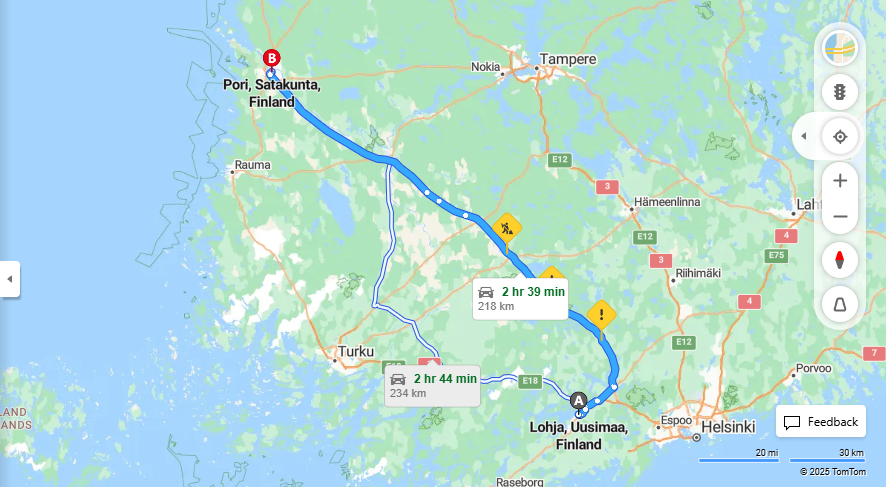 Matka Lohjalta Poriin - Etaisyys, Ajo, Kuljetus ja Matkustusvaihtoehdot