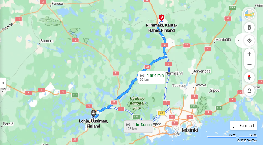 Matka Lohjalta Riihimaelle - Etaisyys, Ajaminen, Liikenne ja Matkustusmahdollisuudet