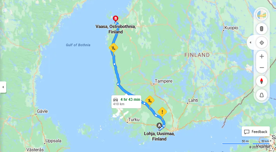 Matka Lohjalta Vaasaan - Etaisyys, Ajaminen, Kuljetus ja Matkustusvaihtoehdot