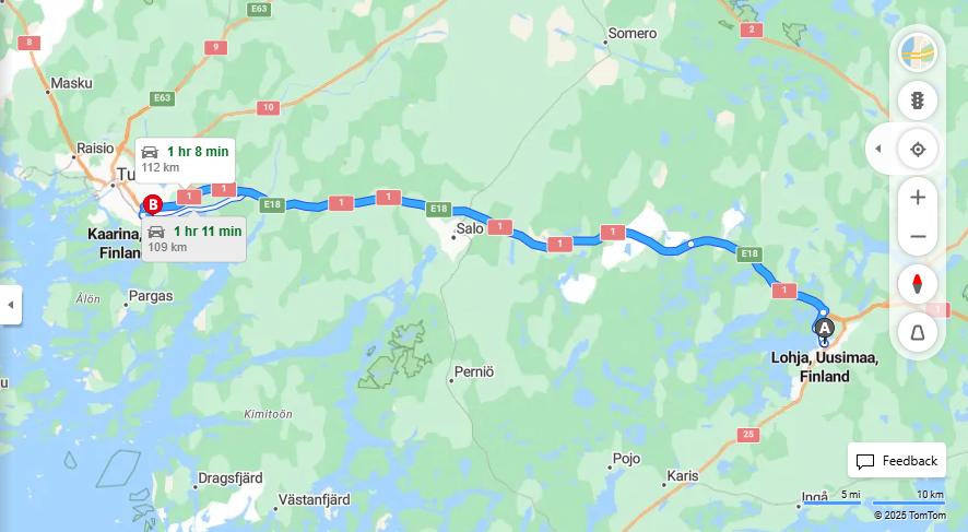 Matka Lohjasta Kaarinaan - Etaisyys, Ajo, Liikenne ja Matkustusvaihtoehdot