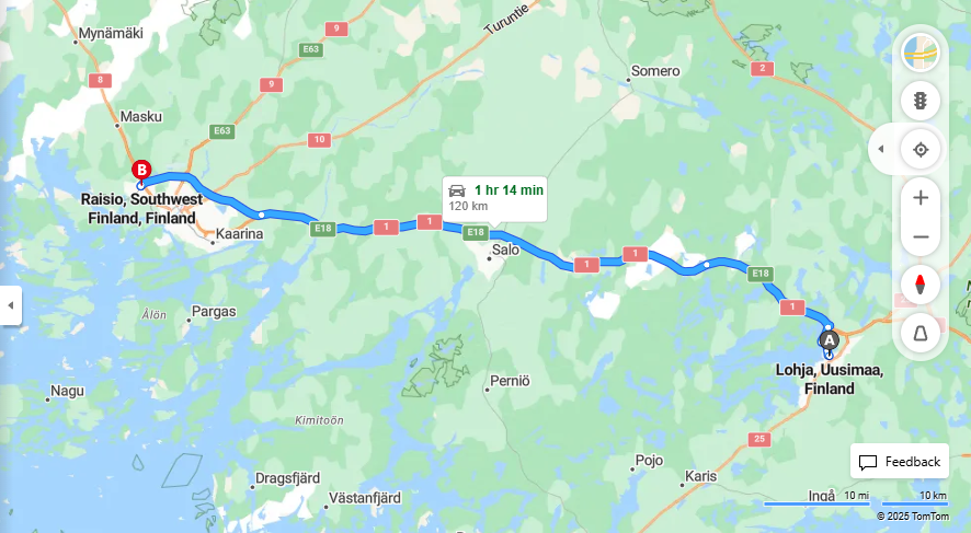 Matka Lohjasta Raisioon - Etaisyys, Ajo, Kuljetus ja Matkavaihtoehdot