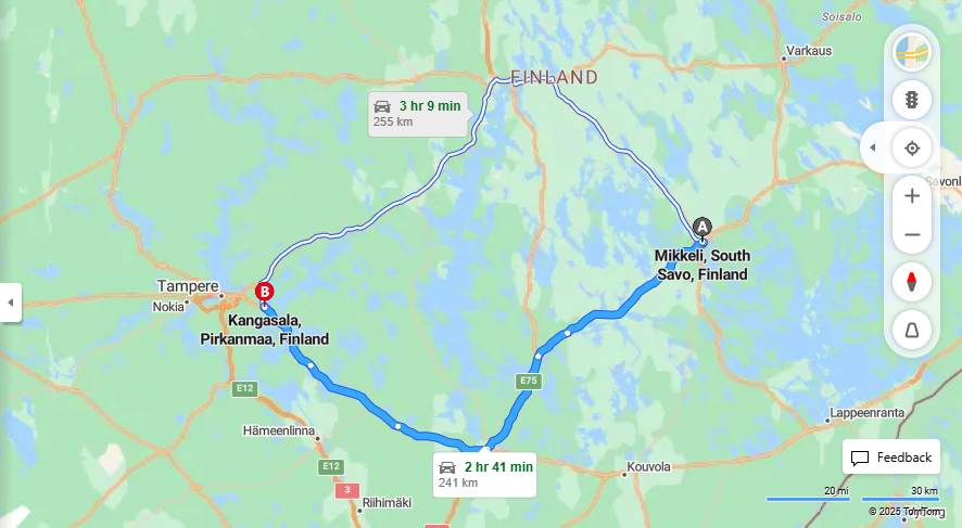 Matka Mikkelin ja Kangasalan valilla - Etaisyys, ajo, kuljetus ja matkustusvaihtoehdot