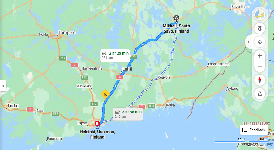 Matka Mikkelista Helsinkiin - Etaisyys, Ajo, Liikenne ja Matkustusvaihtoehdot