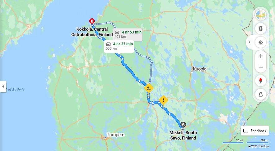 Matka Mikkelista Kokkolaan - Etaisyydet, Ajo, Liikkuminen ja Matkustusmahdollisuudet