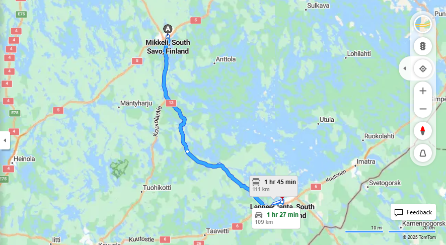 Matka Mikkelista Lappeenrantaan - Etaisyys, Ajo, Liikenne ja Matkustusmahdollisuudet