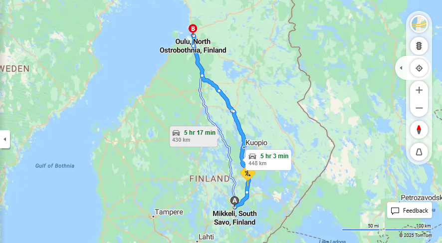 Matka Mikkelista Ouluun - Etaisyydet, Ajomatka, Liikkumis- ja Matkustusvaihtoehdot