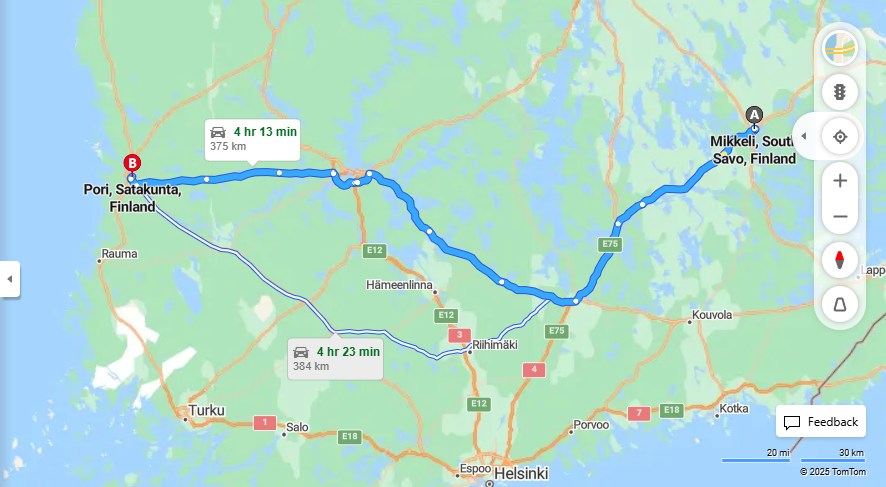 Matka Mikkelista Poriin - Etaisyys, Ajo, Kuljetus ja Matkustamisvaihtoehdot