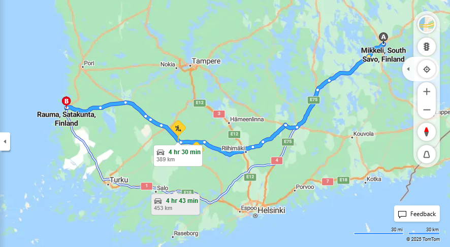 Matka Mikkelista Raumalle - Etaisyys, Ajo, Liikenne ja Matkustusvaihtoehdot