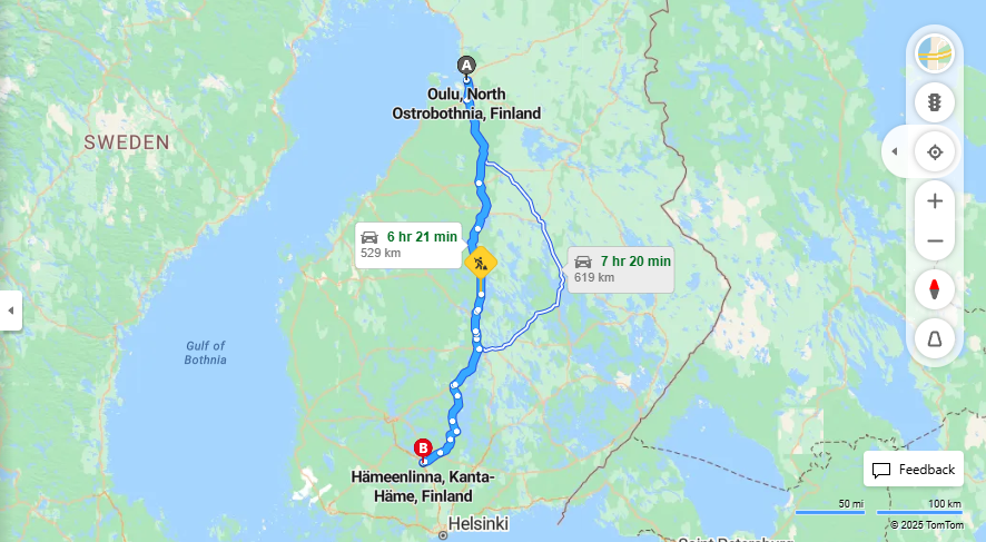 Matka Oulusta Hameenlinnaan - Etaisyydet, Ajo, Liikenne ja Matkustusvaihtoehdot