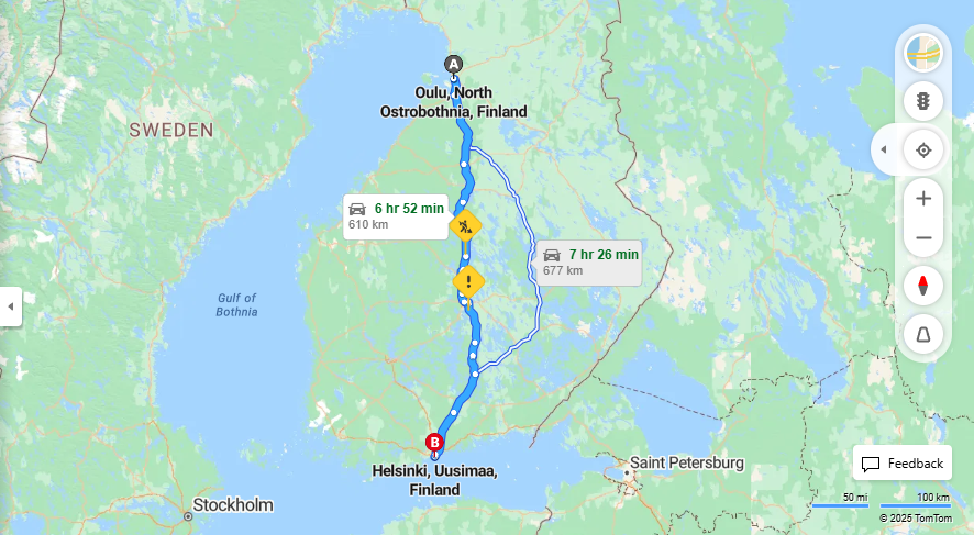 Matka Oulusta Helsinkiin - Valimatka, ajo, kuljetus ja matkustusvaihtoehdot