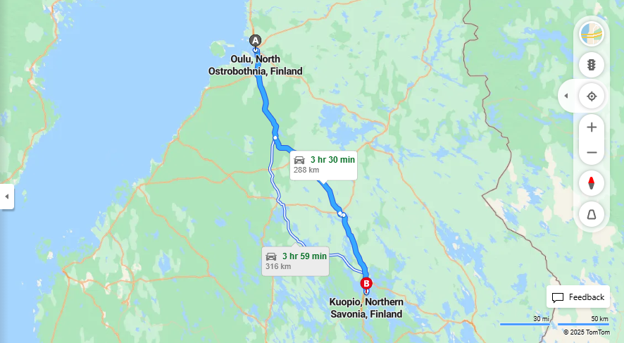 Matka Oulusta Kuopioon - Etaisyys, Ajaminen, Liikenne ja Matkustusvaihtoehdot