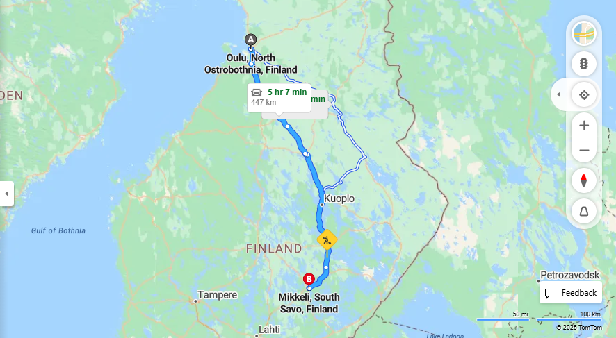 Matka Oulusta Mikkeliin - Etaisyys, Ajo, Kuljetus ja Matkustusvaihtoehdot