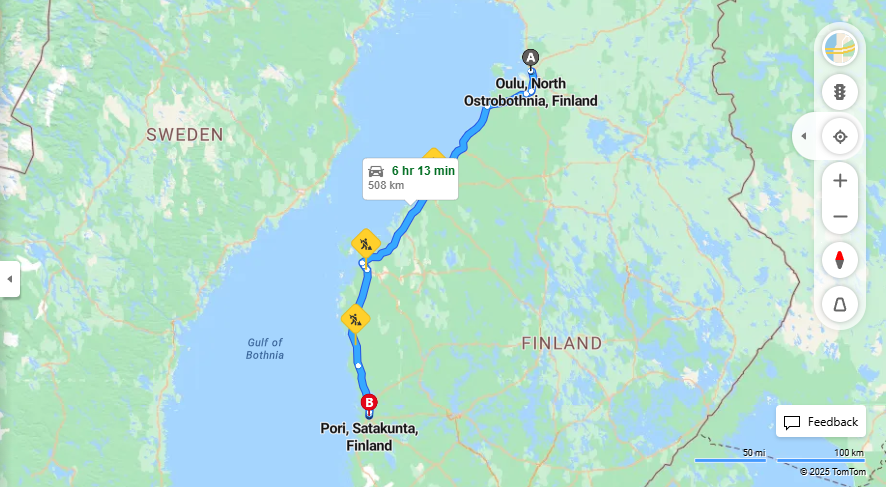 Matka Oulusta Poriin - Etaisyys, Ajomatka, Kuljetus ja Matkustusvaihtoehdot