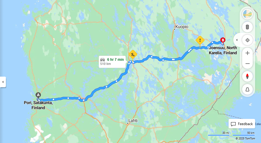Matka Porista Joensuuhun - Etaisyys, Ajomatka, Kuljetus ja Matkustamismahdollisuudet
