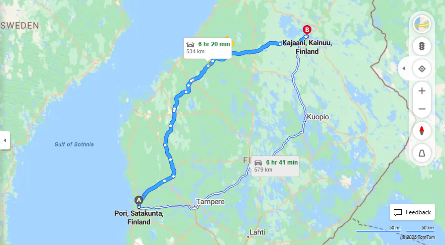 Matka Porista Kajaaniin - Etaisyys, Ajaminen, Kuljetus ja Matkustusvaihtoehdot
