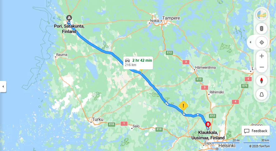 Matka Porista Klaukkalaan - Etaisyys, Ajaminen, Liikenne ja Matkustusmahdollisuudet