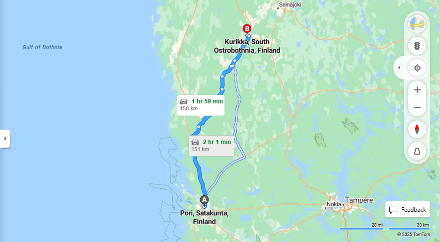 Matka Porista Kurikkaan - Etaisyys, Ajo, Kuljetus ja Matkustusvaihtoehdot