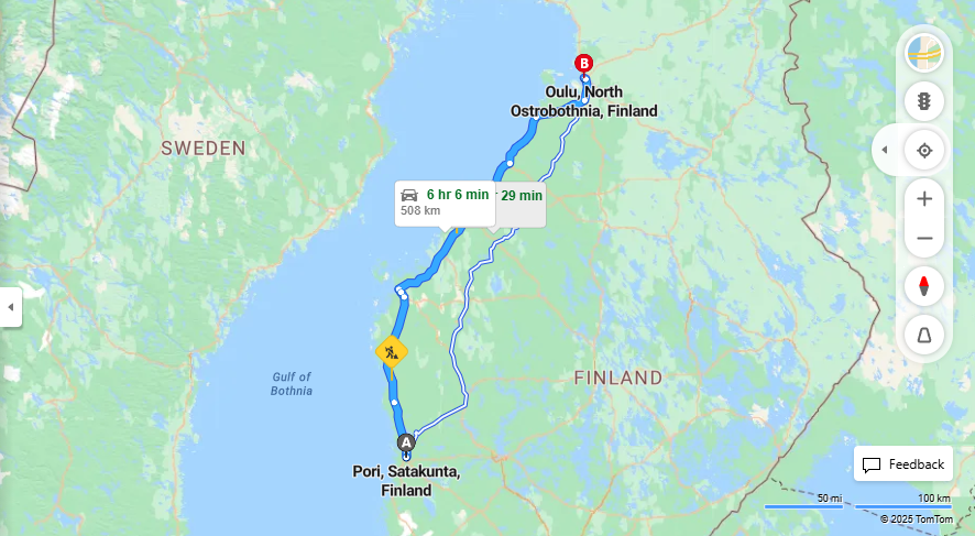 Matka Porista Ouluun - Etaisyys, Ajo, Kuljetus ja Matkustusvaihtoehdot