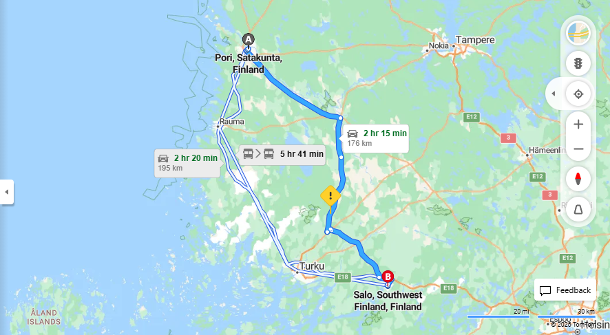 Matka Porista Saloon - Etaisyys, Ajo, Liikenne ja Matkustusvaihtoehdot