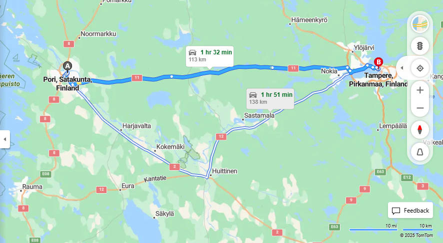 Matka Porista Tampereelle - Etaisyys, Ajaminen, Kuljetus ja Matkustusvaihtoehdot