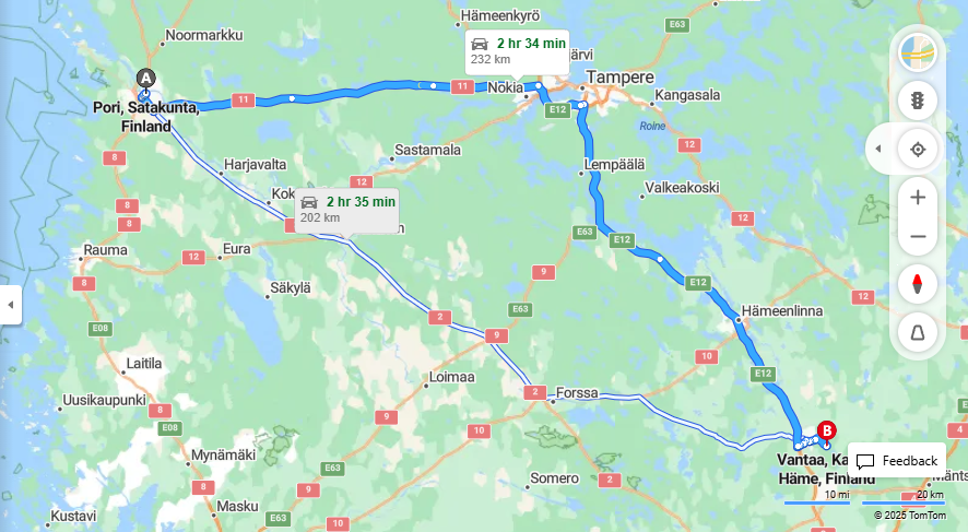 Matka Porista Vantaalle - Etaisyys, Ajo, Liikenne ja Matkustamisvaihtoehdot