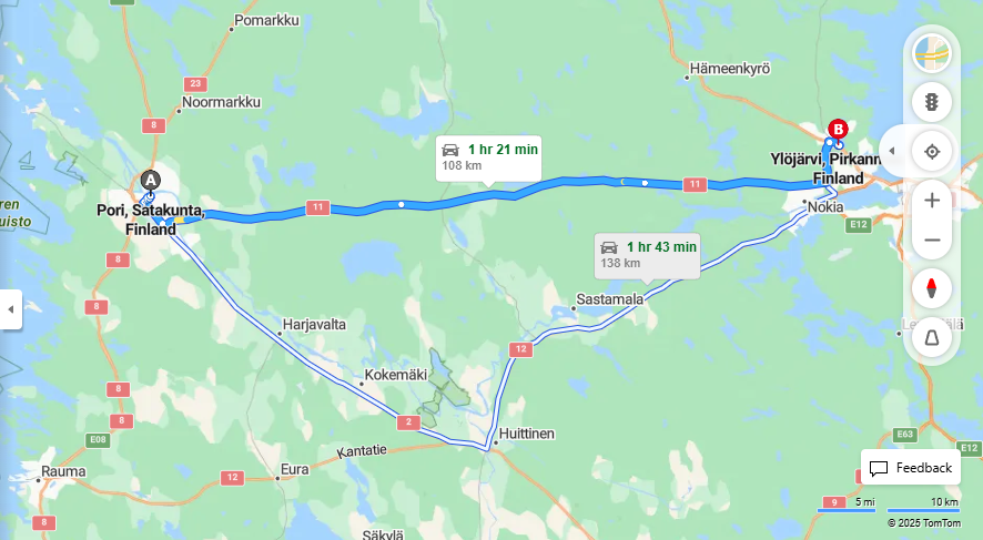 Matka Porista Ylojarvelle - Etaisyys, Ajomatka, Liikenne ja Matkustamisvaihtoehdot