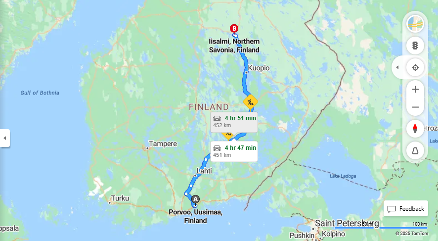 Matka Porvoosta Iisalmeen - Etaisyys, Ajaminen, Kuljetus ja Matkustamisvaihtoehdot