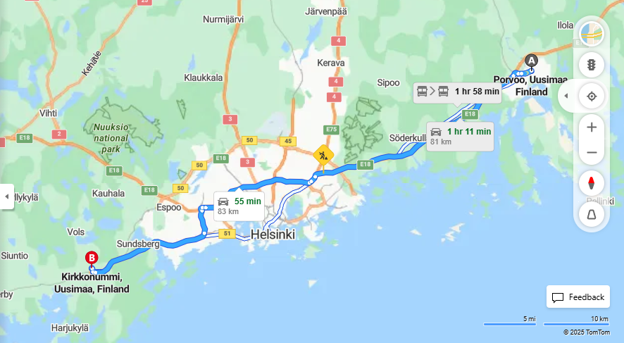 Matka Porvoosta Kirkkonummelle - Etaisyys, Ajo, Kuljetus ja Matkavaihtoehdot