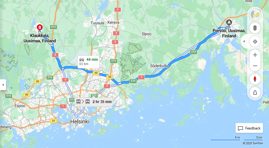 Matka Porvoosta Klaukkalaan - Etaisyys, Ajo, Liikenne ja Matkustustavat