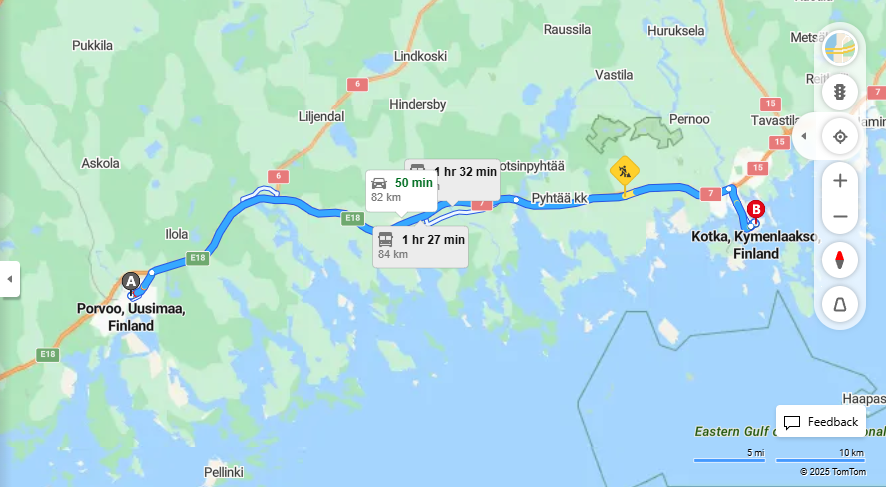 Matka Porvoosta Kotkaan - Etaisyys, Ajo, Kuljetus ja Matkustusvaihtoehdot