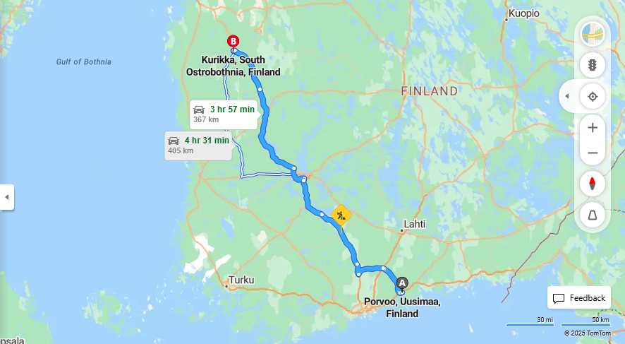Matka Porvoosta Kurikkaan - Etaisyys, Ajo, Liikenne ja Matkavaihtoehdot
