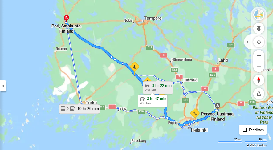 Matka Porvoosta Poriin - Etaisyys, Ajo, Liikenne ja Matkustusmahdollisuudet