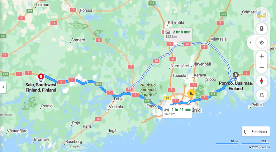 Matka Porvoosta Saloon - Etaisyys, Ajaminen, Kuljetus ja Matkustusvaihtoehdot