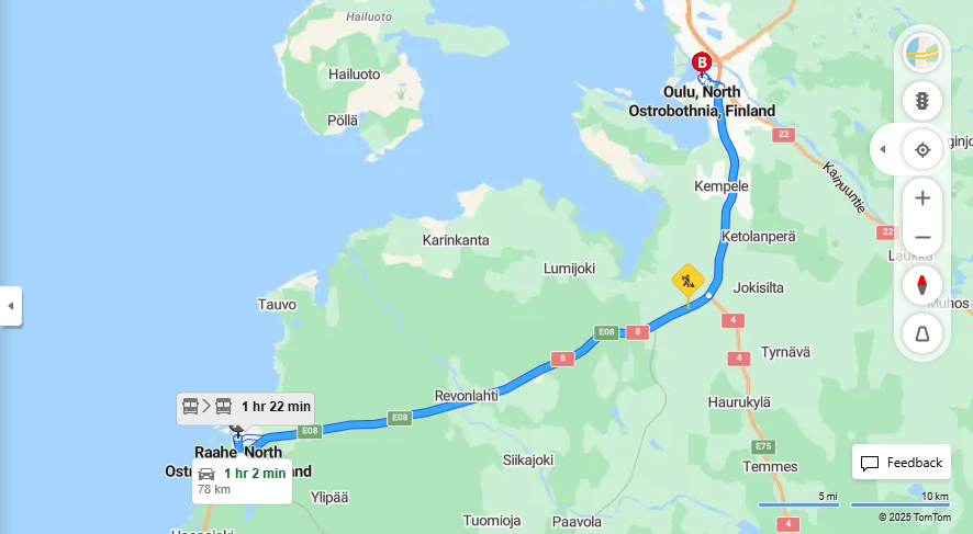 Matka Raahesta Ouluun - Etaisyys, Ajo, Liikkuminen ja Matkavaihtoehdot