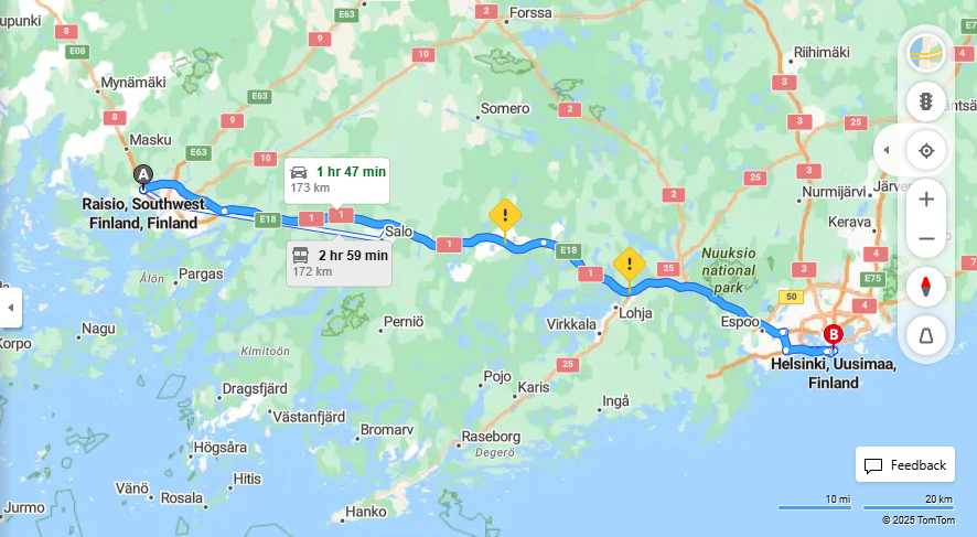 Matka Raisiosta Helsinkiin - Etaisyys, Ajaminen, Liikenne ja Matkustusvaihtoehdot
