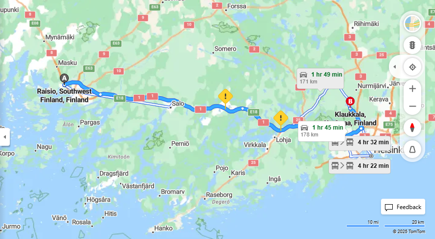 Matka Raisiosta Klaukkalaan - Etaisyys, Ajomatka, Kuljetus ja Matkustamisvaihtoehdot