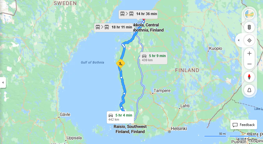 Matka Raisiosta Kokkolaan - Etaisyys, Ajaminen, Kuljetus ja Matkustamisvaihtoehdot