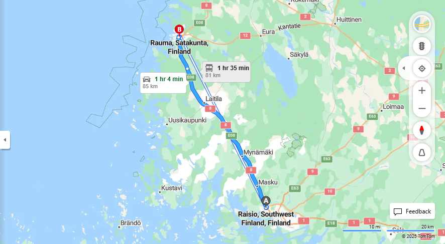 Matka Raisiosta Raumaan - Etaisyys, Ajo, Kuljetus ja Matkustusvaihtoehdot