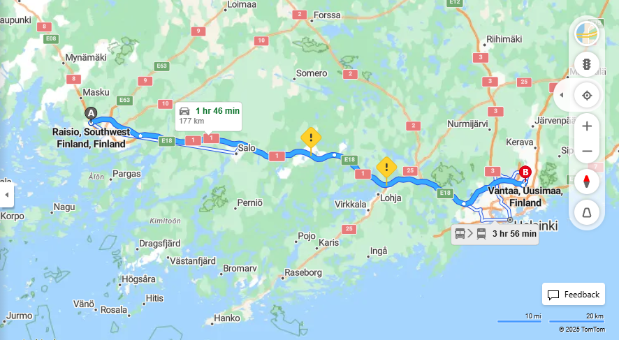 Matka Raisiosta Vantaalle - Etaisyydet, Ajo, Kuljetus ja Matkustamisvaihtoehdot