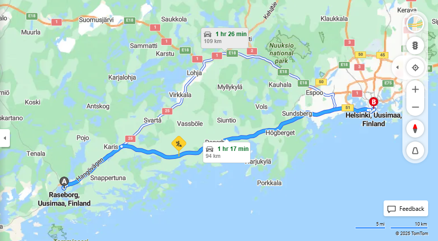 Matka Raseborgista Helsinkiin - Etaisyys, Ajo, Liikenne ja Matkustusmahdollisuudet